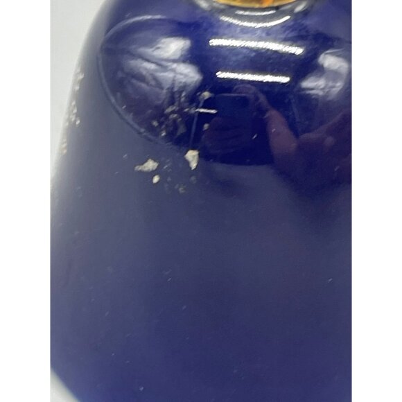 ceramic cobalt blue bell Japanese porcelain gold handle tip floral carriage READ - Picture 6 of 7